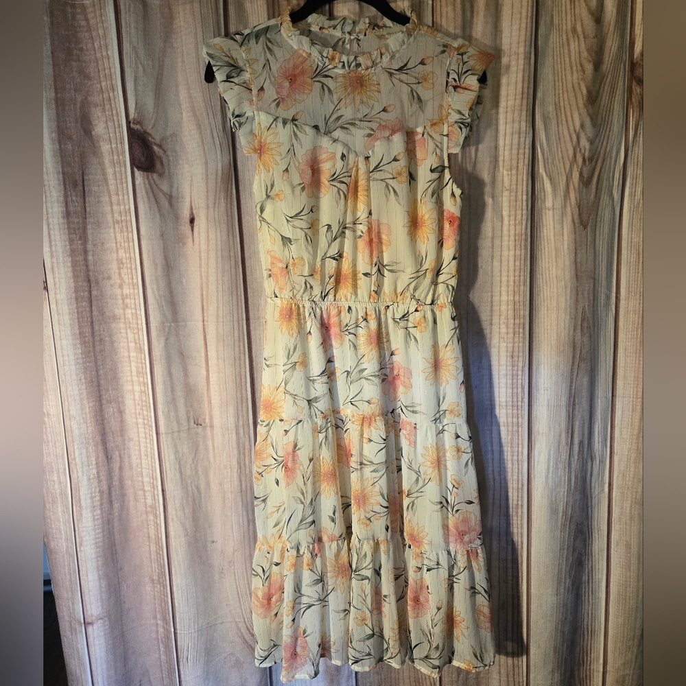 Floral Print Ruffle Sleeve Dress